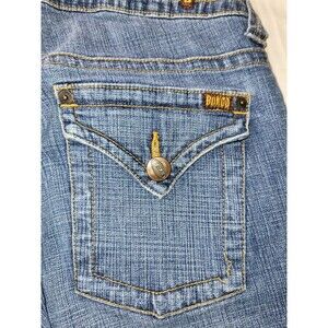 Bongo Vintage Y2K Low Rise Flare Denim Jeans size 5 Buttons Wear On Pockets